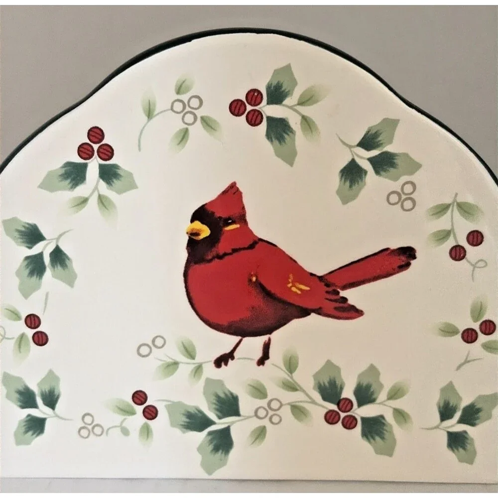 Pfaltzgraff Winterberry Cardinal Napkin Holder Stoneware 5 1/2